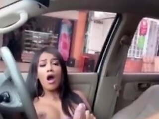 Hot latina portable radio affronting jerking off in car! Public cumshot.