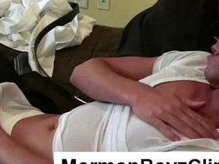 Masked gay Mormon boy rubs cock through ritual underwear