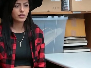 Security guards fuck a cute teen shoplifter in their office