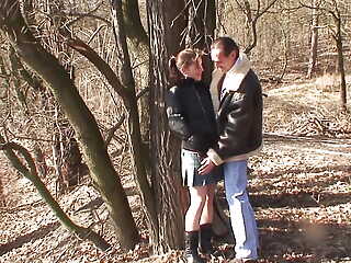 A sweet German teen pleasing a old cock in the woods