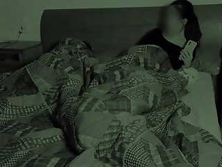 Cheating Scalding wife mastubates with dildo next to husband! Almost caught!