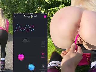 Remote controlled vibrator while exercising beside public ends with hot anal