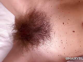 Slim mature MILF Hairy Sara bit her hairy pussy