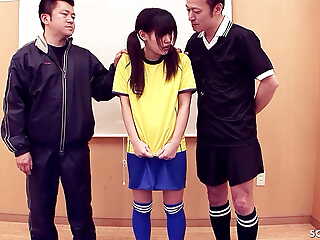 Petite Japanese Schoolgirl seduce to Double Creampie Sex in 3Some wide of old Guys