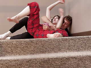 Step Sister Teases Step Brother added to Gets More Than She Bargained For on the Stairs