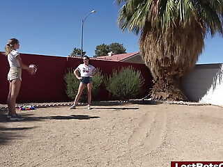 Aften and Rive engaged in a playfulness strip volleyball game