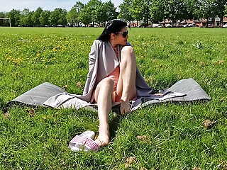 Nicky Brill Showing pussy in public park and pissing