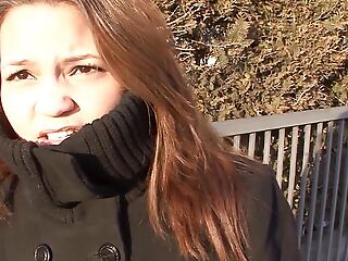 Normal German girl persuaded to have coition on the street