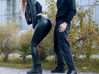 He cums on my latex leggings in public! - clothedpleasures