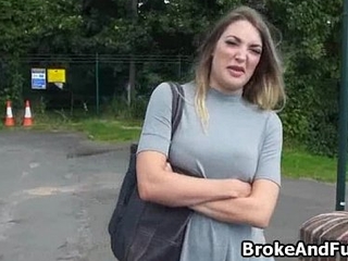 Shacking up broke bigtit chick outdoors